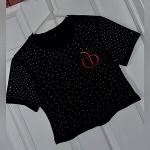 Custom Rhinestone Cherry Drip Logo Crop Top